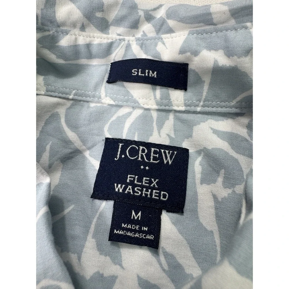 J Crew Flex Washed Slim Fit Mens Medium Floral Button Shirt Tropical Blue Leaf
